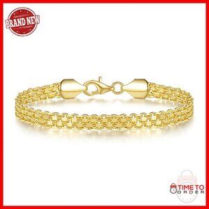 14K Gold Mesh Chain Bracelet 7.5" Lobster Claw Clasp Unisex